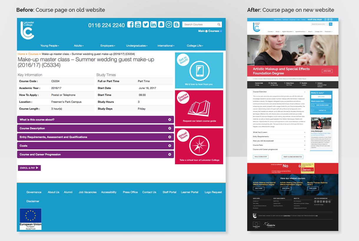 leicester-college-website-course-page-before-after